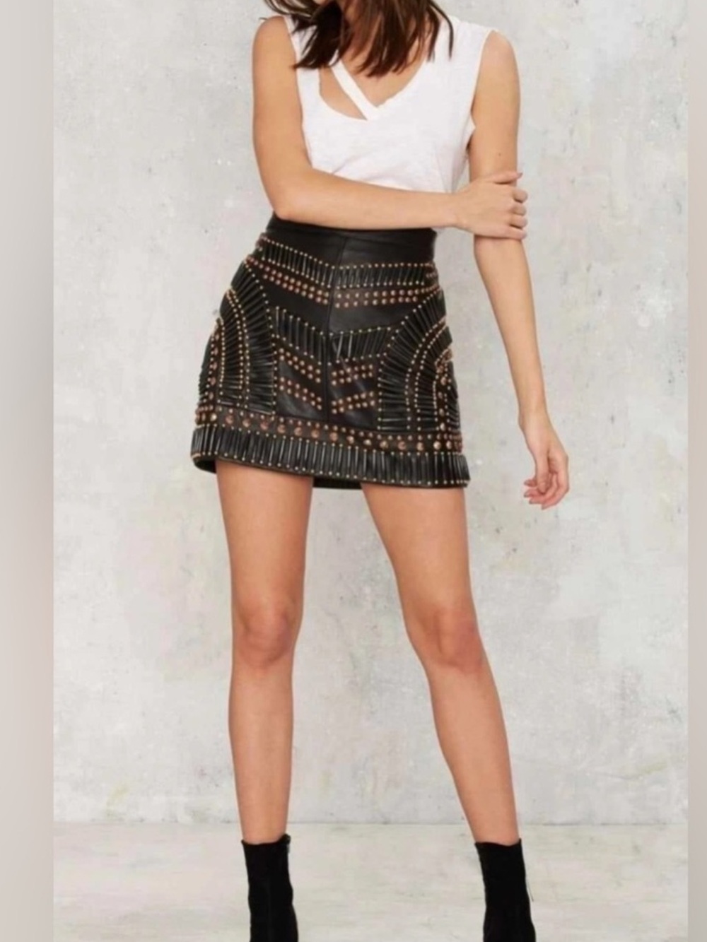 Nasty Gal NWT Sister Ray Embellished Leather Skirt